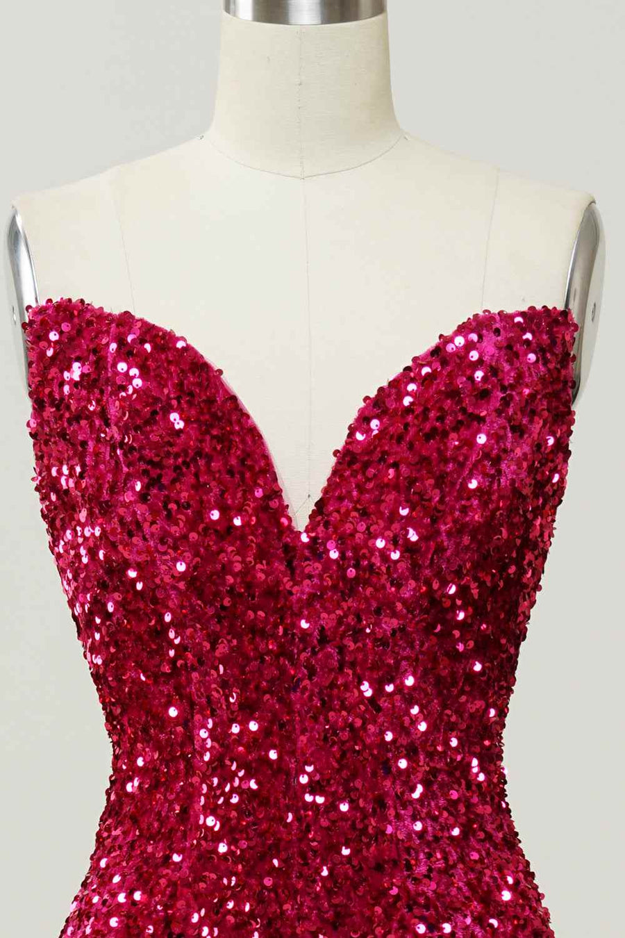 Burgundy Mermaid V Neckline Sequins Long Prom Dress