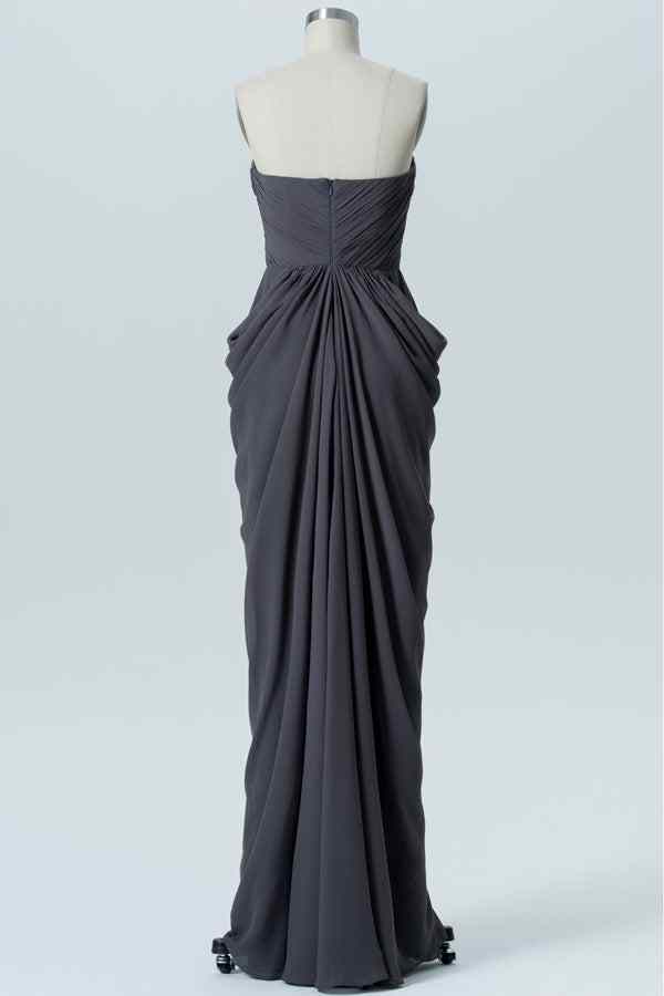 Dark Grey Sheath Strapless Pleated Chiffon Long Bridesmaid Dress Dark Grey / Custom Size Dark Grey Sheath Strapless Pleated Chiffon Long Bridesmaid Dress Dark Grey / Custom Size