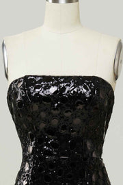 Black Mermaid Strapless Sequins Slit Long Prom Dress