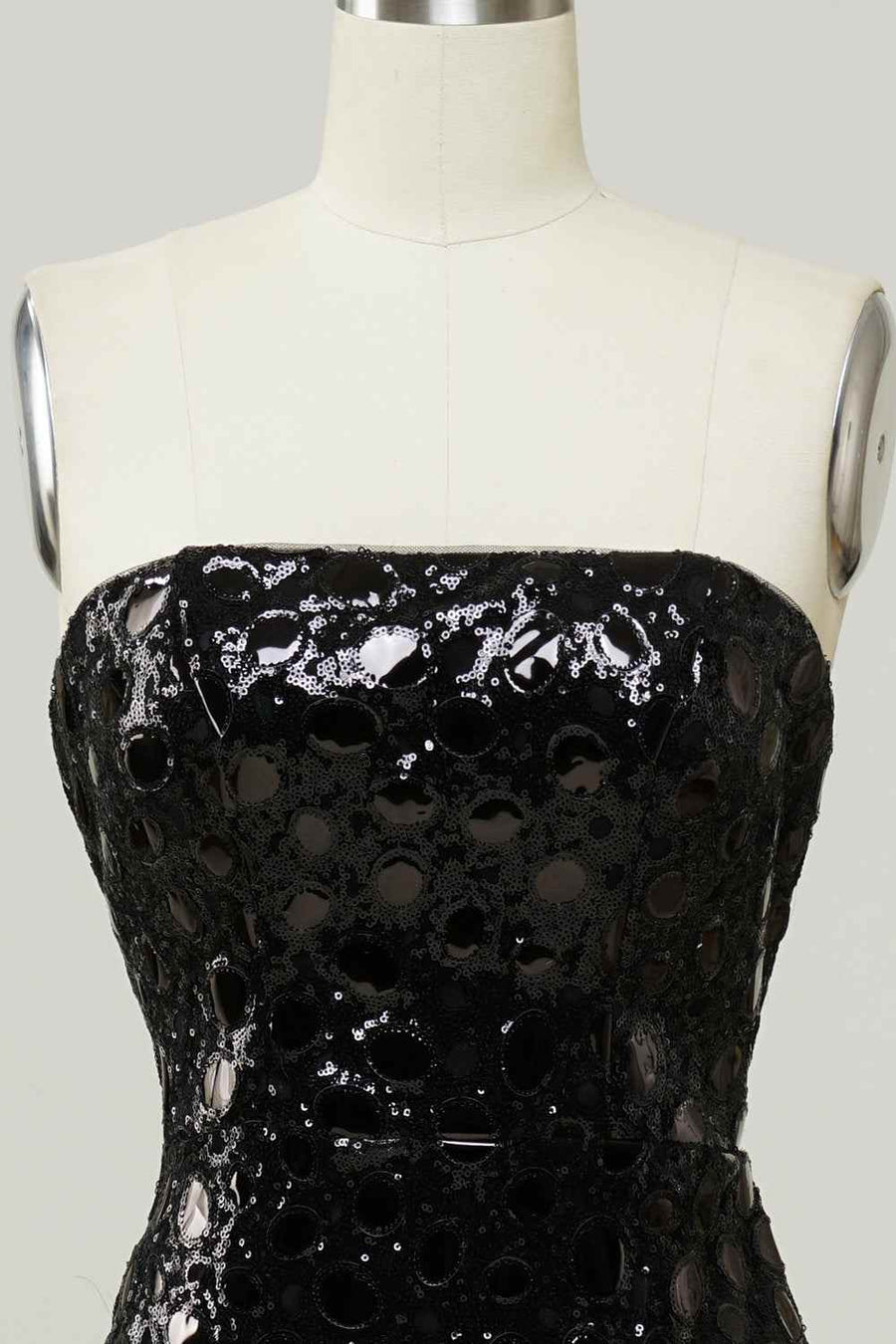 Black Mermaid Strapless Sequins Slit Long Prom Dress