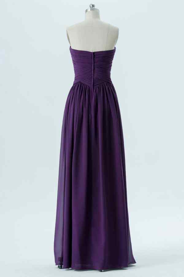 Grape A-line Strapless Pleated Chiffon Long Bridesmaid Dress Grape / US 10