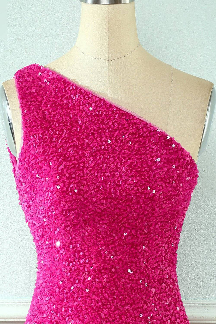 Fuchsia Sheath One Shoulder Straps Back Sequins Mini Homecoming Dress