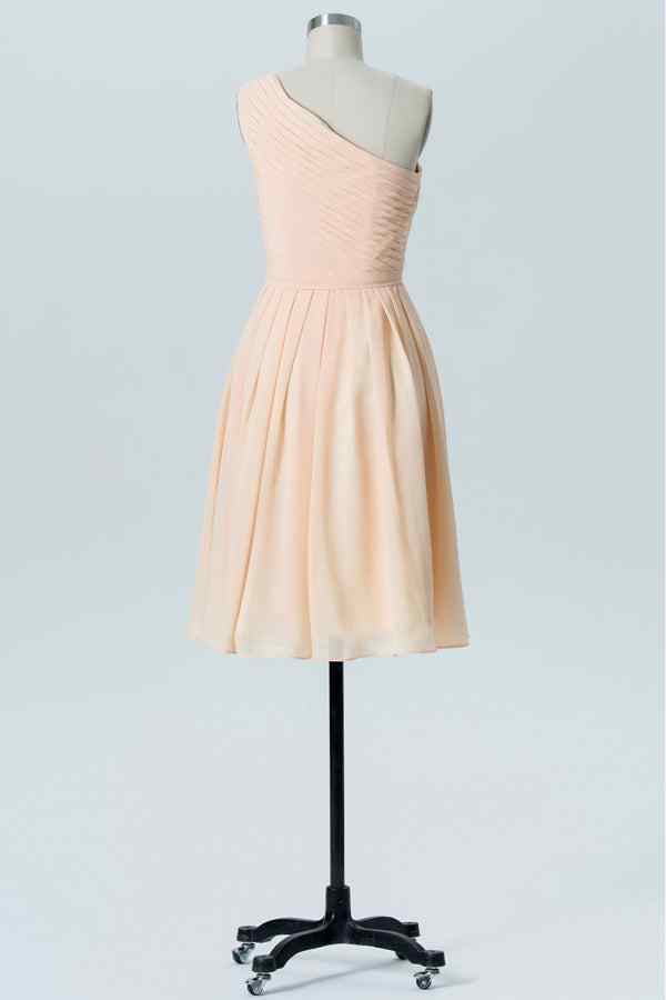 Pearl Pink A-line One Shoulder Pleated Chiffon Mini Bridesmaid Dress