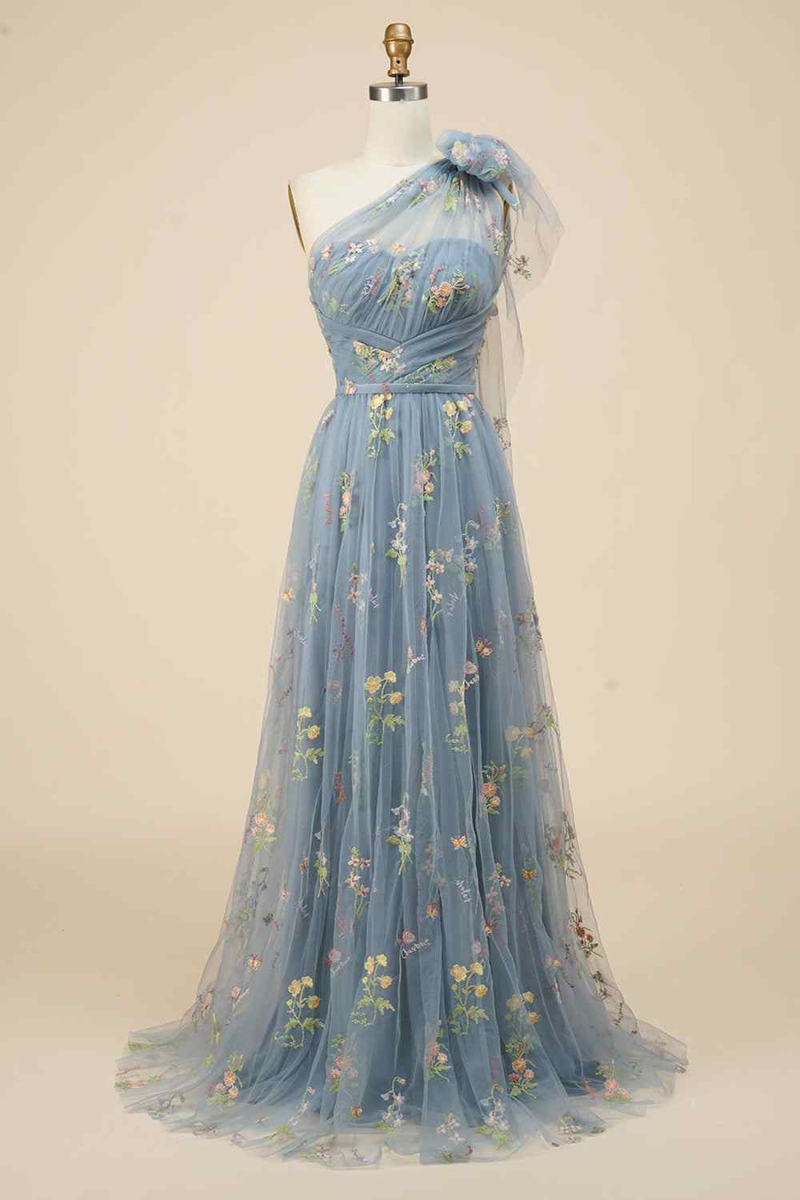 One Shoulder Empire Floral Tulle A-Line Prom Party Dress One Shoulder Empire Floral Tulle A-Line Prom Party Dress