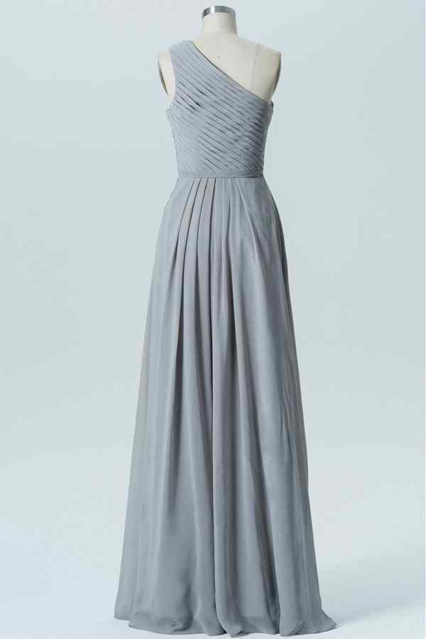 Dusty Lavender A-line One Shoulder Pleated Chiffon Long Bridesmaid Dress