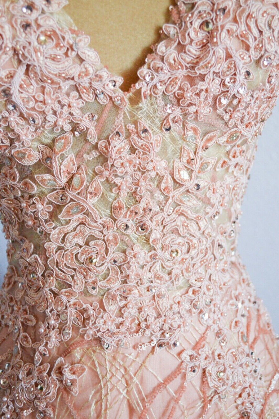 Blushing Pink Spaghetti Strap Sequins Lace Long Formal Dress