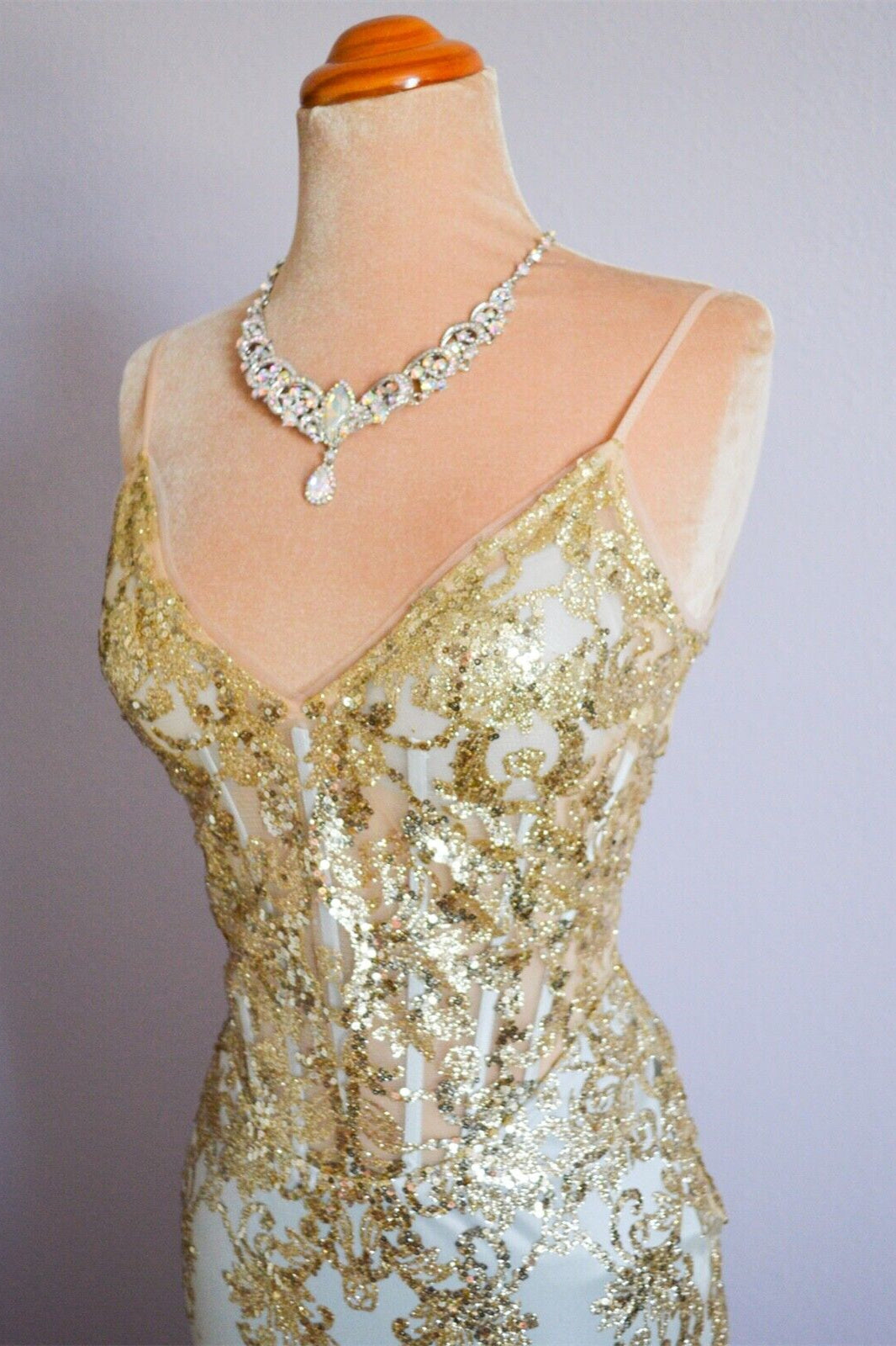 Gold Mermaid Spaghetti Strap V Neckline Sparkly Long Formal Dress