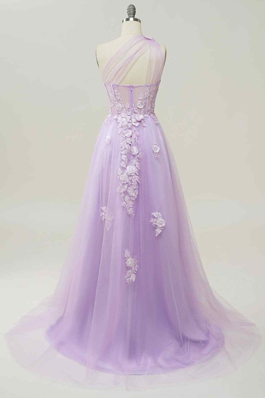 3D Floral One Shoulder Tulle A-Line Prom Party Dress