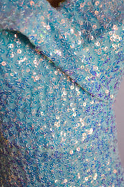 Sky Blue Mermaid Portrait Sparkly Long Formal Dress