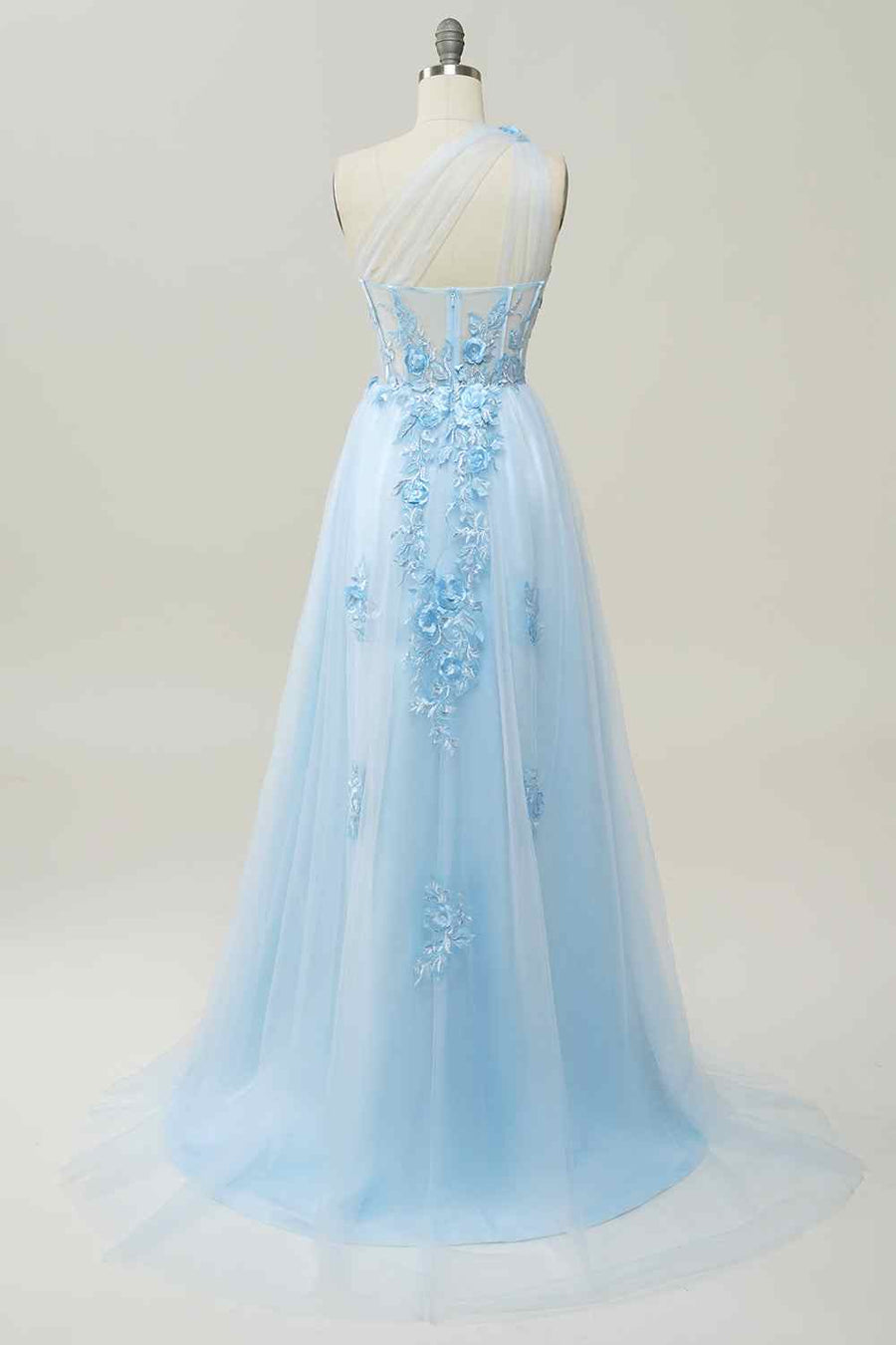 3D Floral One Shoulder Tulle A-Line Prom Party Dress