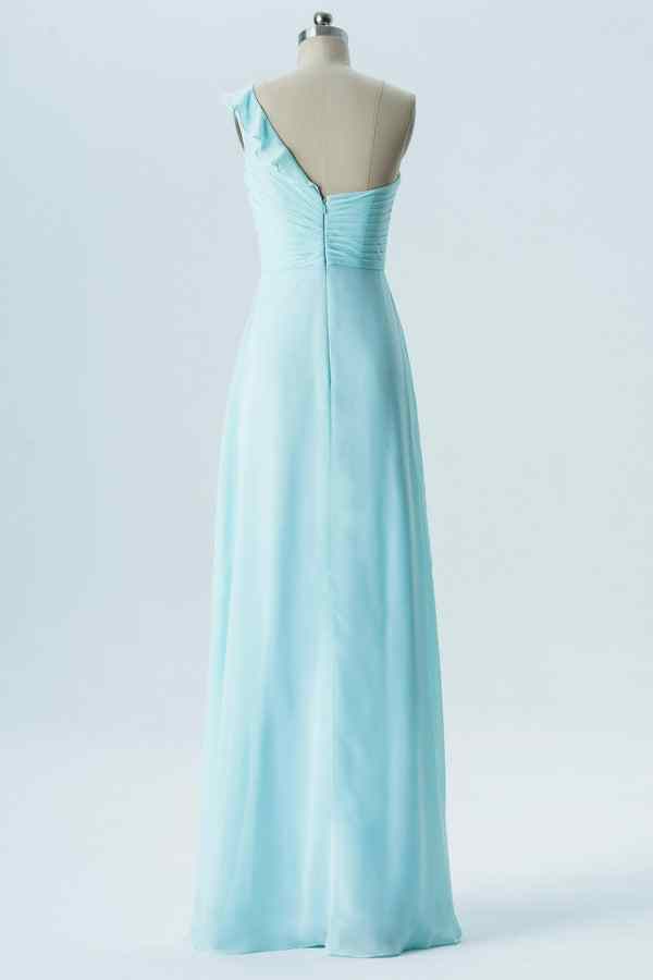 Caribbean A-line One Shoulder Ruffle Pleated Chiffon Long Bridesmaid Dress