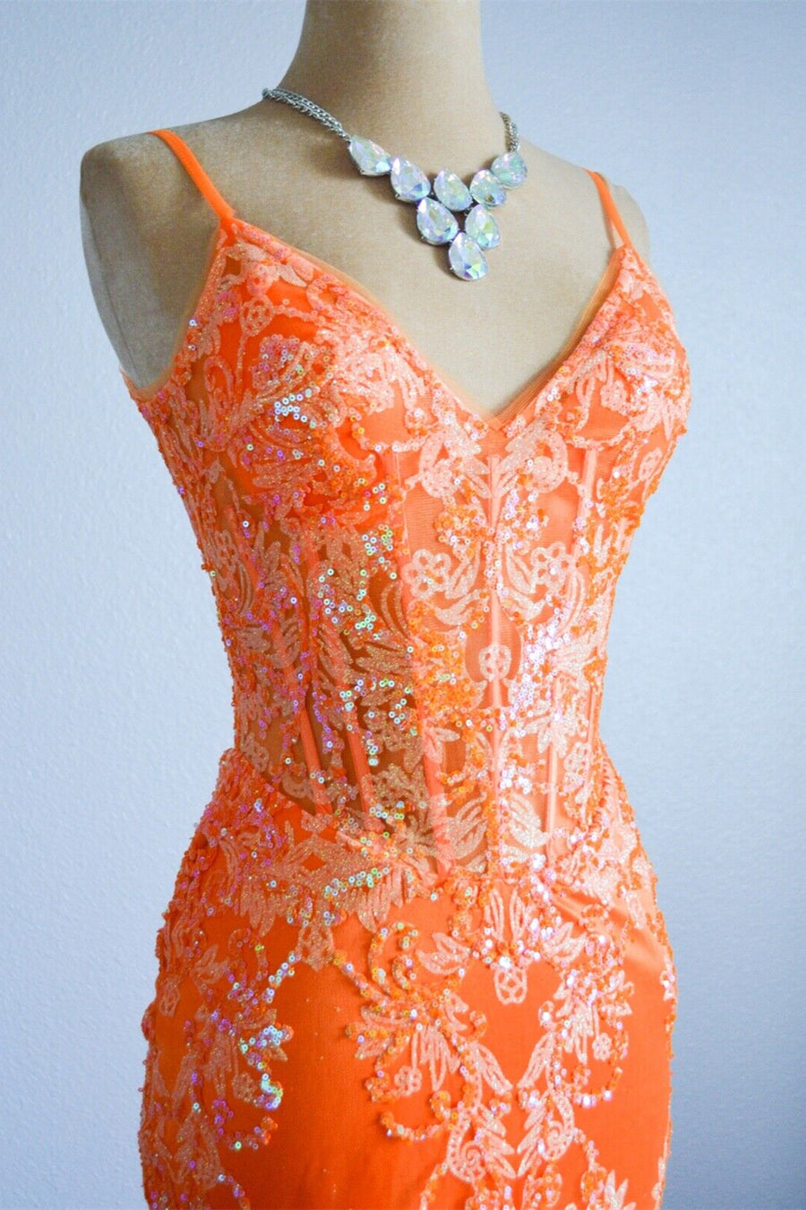 V-Neck Open Back Mermaid Lace Prom Party Dress