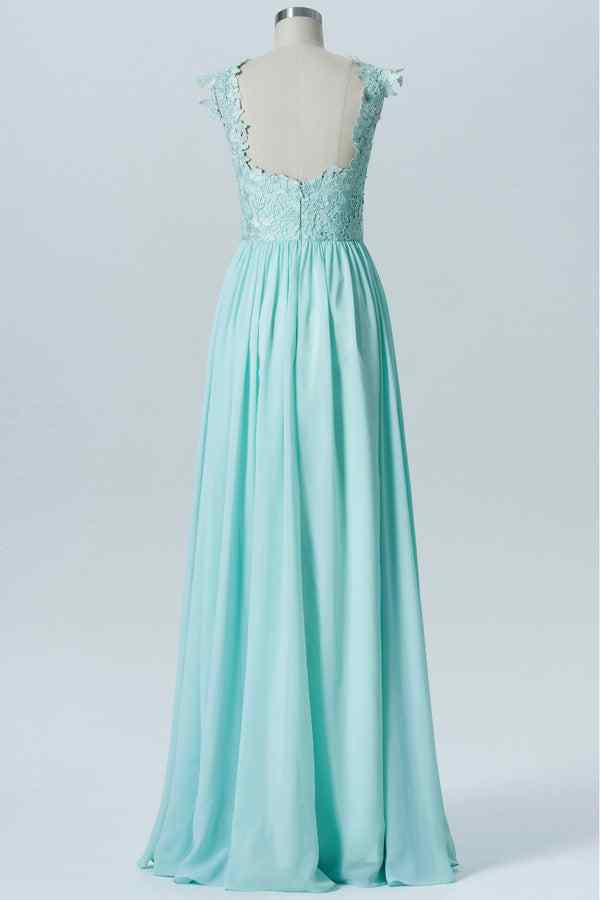 Caribbean A-line Jewel Lace Applique Chiffon Long Bridesmaid Dress