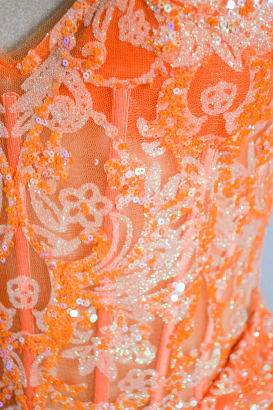 V-Neck Open Back Mermaid Lace Prom Party Dress Orange / US 2 V-Neck Open Back Mermaid Lace Prom Party Dress Orange / US 2