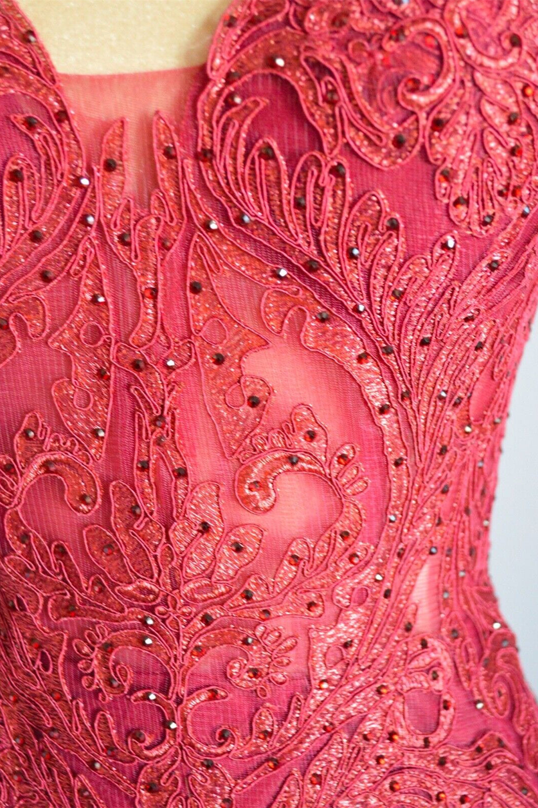 Fuchsia Mermaid Sheer Straps Lace Beaded Long Formal Dress