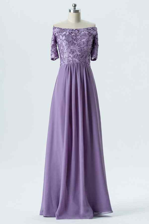 Lavender A-line Off-Shoulder Lace Chiffon Long Bridesmaid Dress Lavender / US 2 Lavender A-line Off-Shoulder Lace Chiffon Long Bridesmaid Dress Lavender / US 2