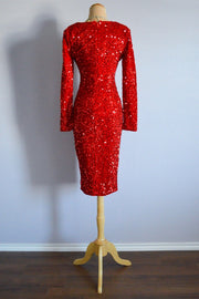 Red Bodycon Long Sleeves Sparkly Knee Length Formal Dress