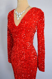 Red Bodycon Long Sleeves Sparkly Knee Length Formal Dress