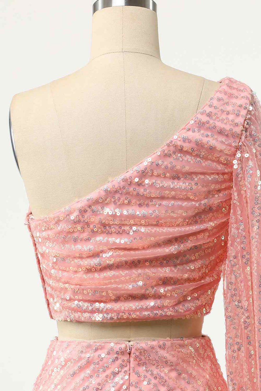 Pink Sheath One Shoulder Long Sleeve Two-Piece Mini Homecoming Dress