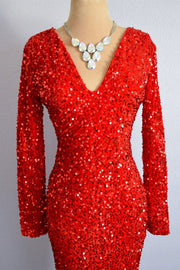 Red Bodycon Long Sleeves Sparkly Knee Length Formal Dress