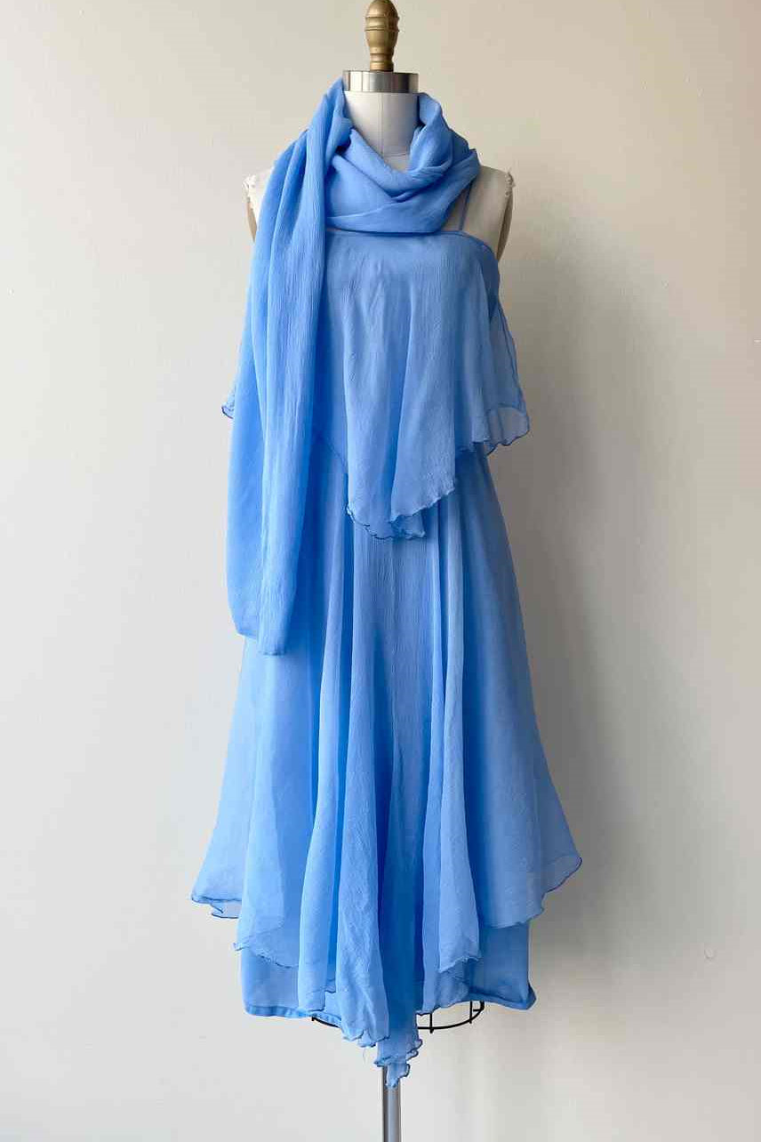 Blue A-line Spaghetti Straps Silk Scarf Chiffon Knee Length Bridesmaid Dress Blue / US 10 Blue A-line Spaghetti Straps Silk Scarf Chiffon Knee Length Bridesmaid Dress Blue / US 10