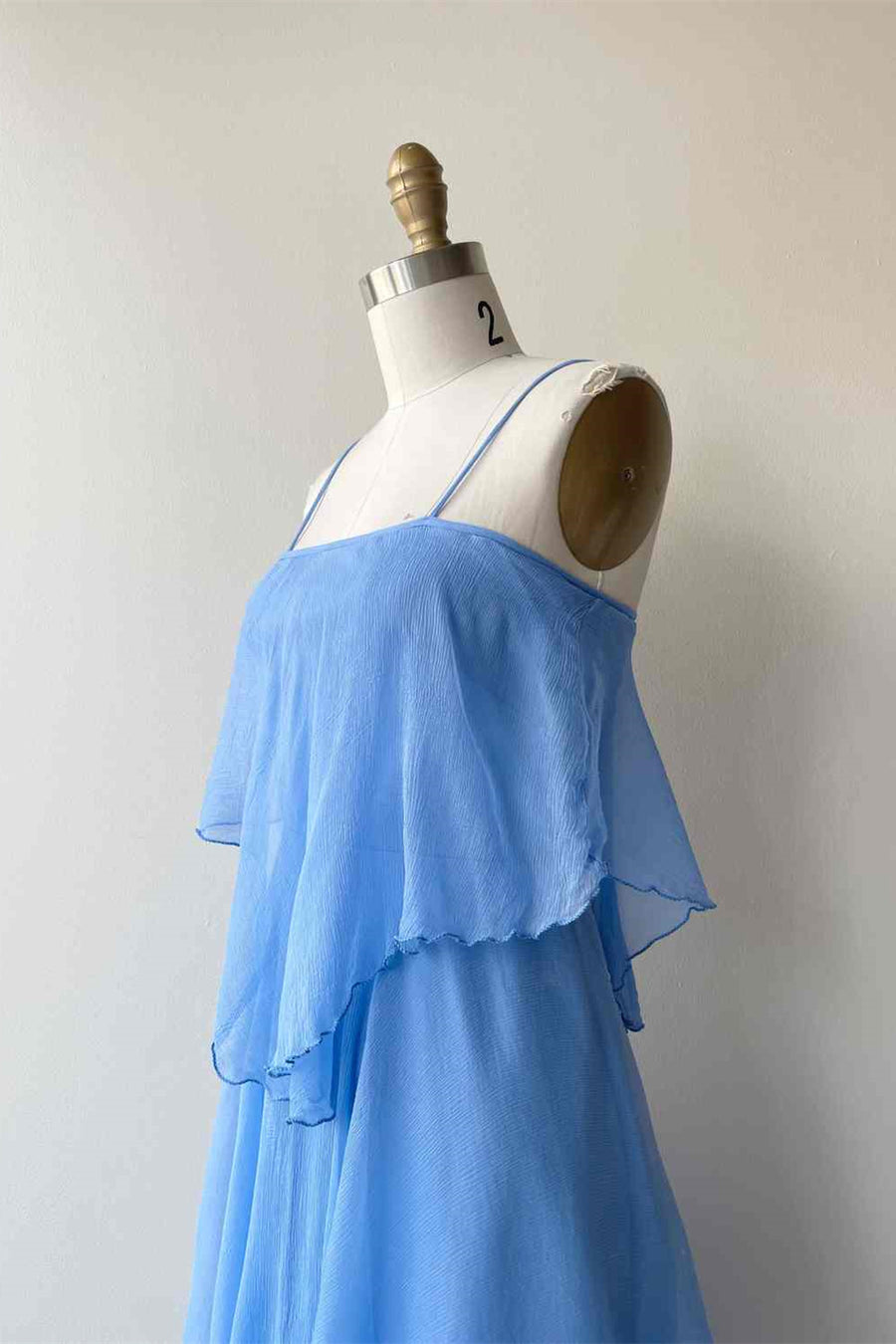 Blue A-line Spaghetti Straps Silk Scarf Chiffon Knee Length Bridesmaid Dress