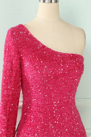 Bodycon One Shoulder Long Sleeves Sparkly Mini Homecoming Dress