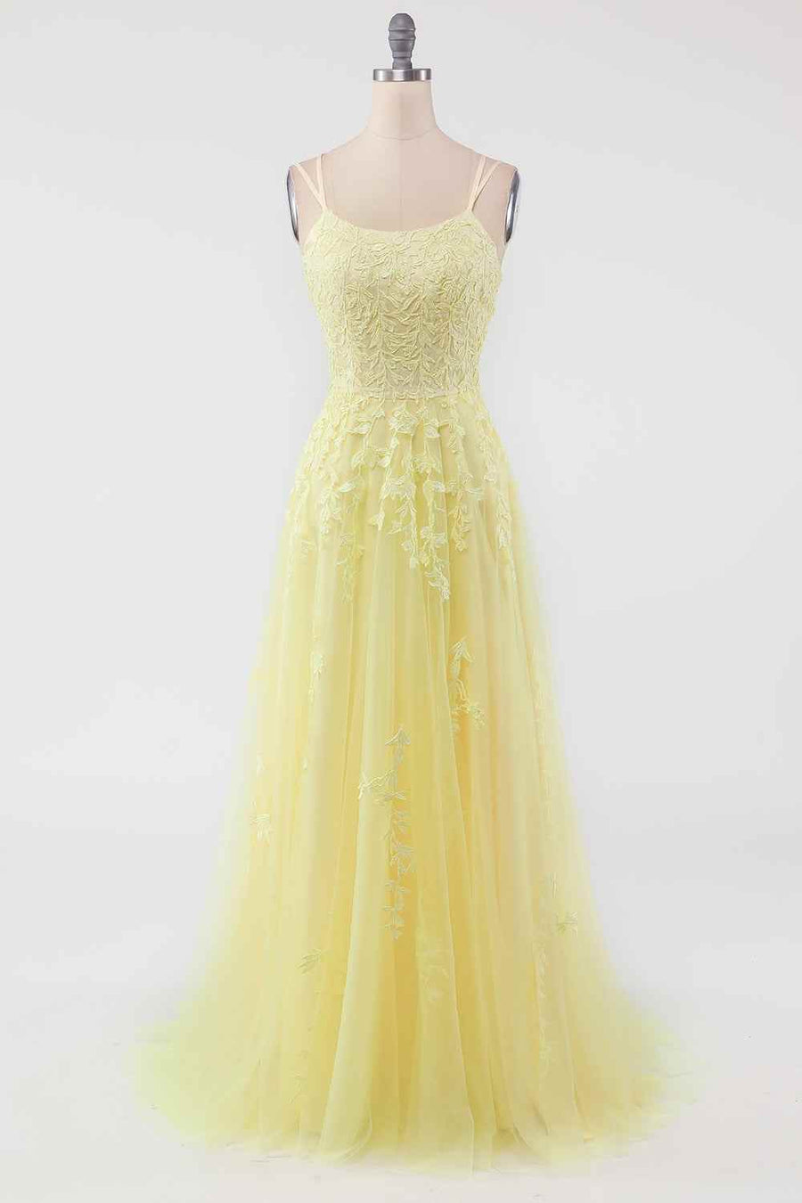 Bateau Sleeveless Tulle A-Line Lace Appliques Prom Party Dress