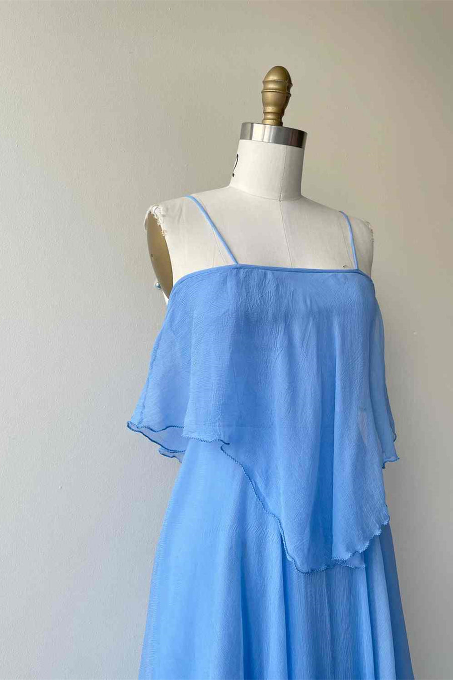 Blue A-line Spaghetti Straps Silk Scarf Chiffon Knee Length Bridesmaid Dress