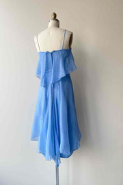 Blue A-line Spaghetti Straps Silk Scarf Chiffon Knee Length Bridesmaid Dress