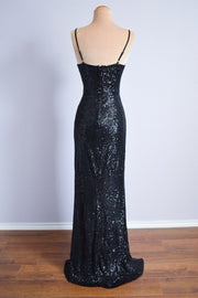 Black Mermaid Spaghetti Strap Sequins Long Formal Dress