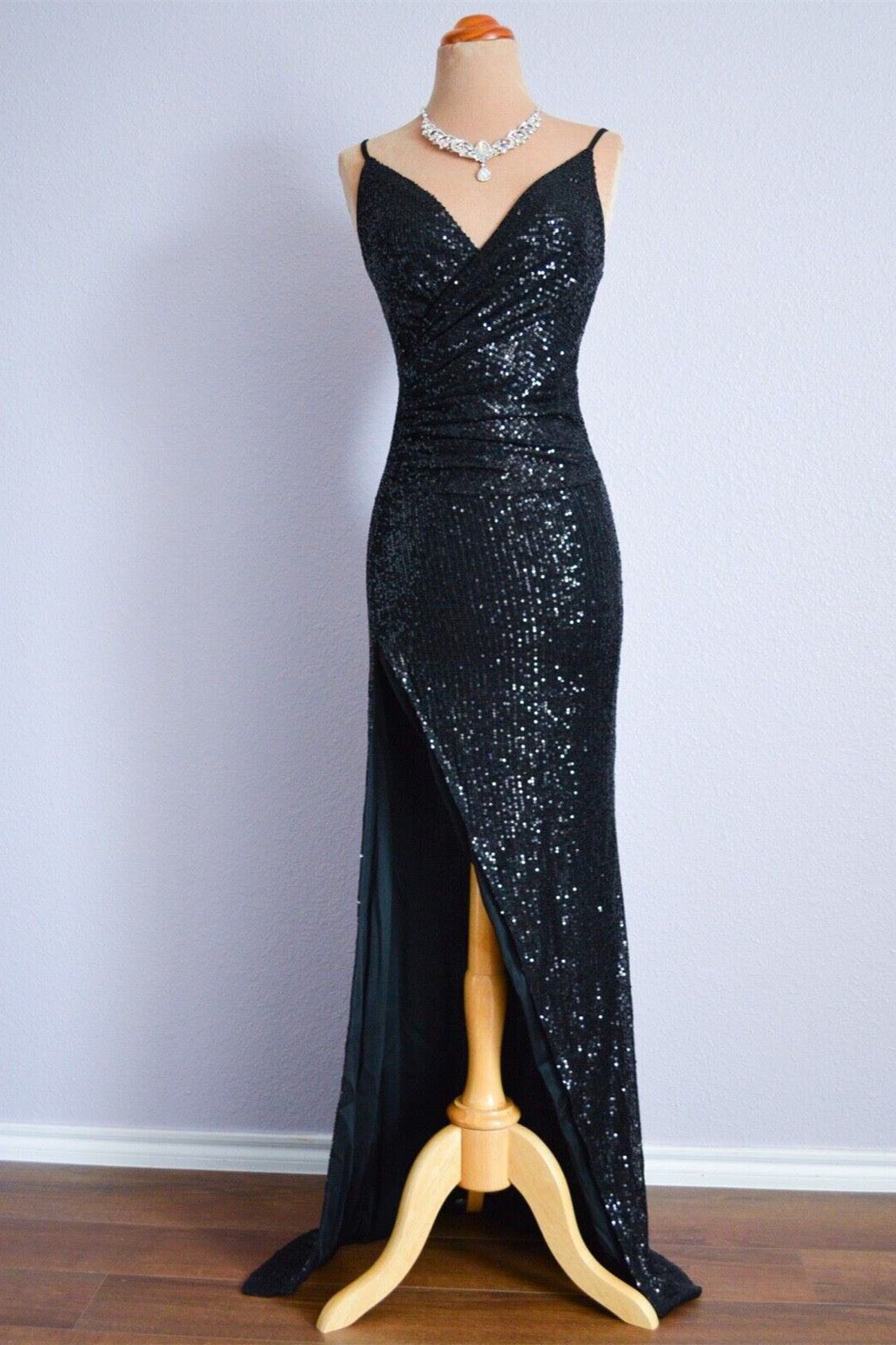 Black Mermaid Spaghetti Strap Sequins Long Formal Dress