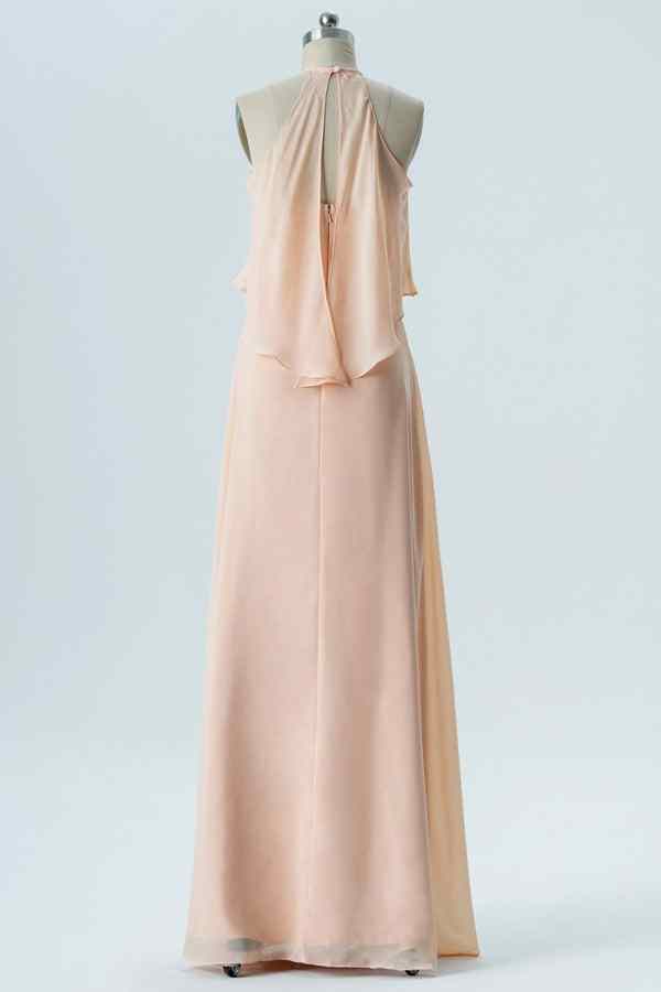 Pearl Pink A-line Halter Crepe Chiffon Long Bridesmaid Dress | Joyofdress Pearl Pink A-line Halter Crepe Chiffon Long Bridesmaid Dress | Joyofdress