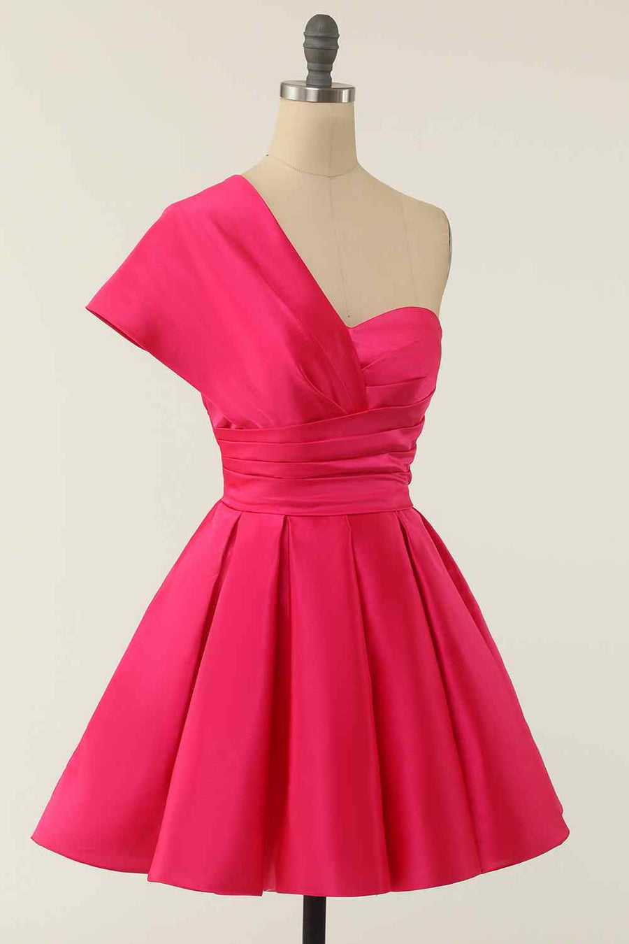 Rose Red A-line Asymmetrical Pleated Mini Homecoming Dress