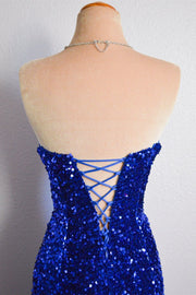 Royal Blue Peacock Green Mermaid Strapless Sparkly Lace-Up Long Formal Dress