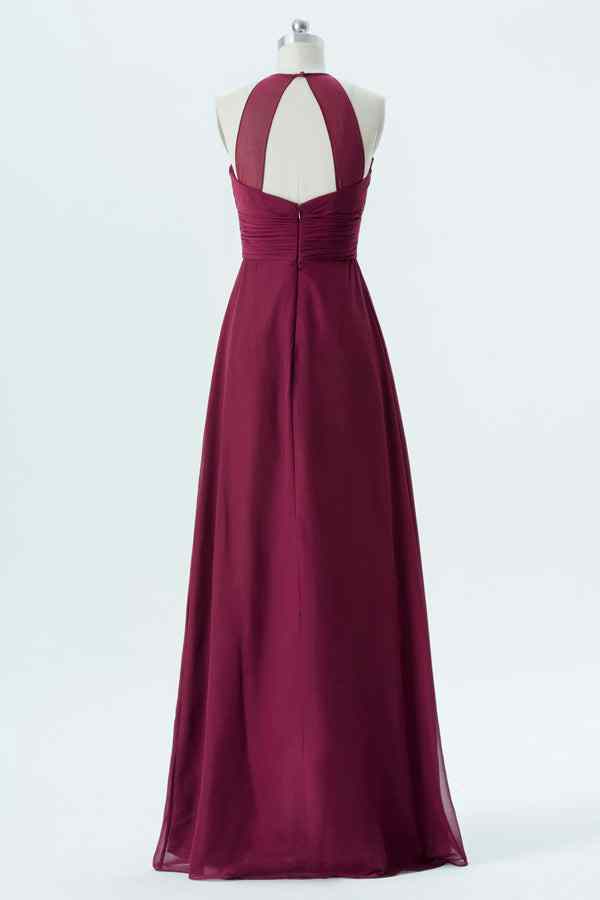 Mulberry A-line Halter Cut-Out Back Chiffon Long Bridesmaid Dress | Joyofdress Mulberry A-line Halter Cut-Out Back Chiffon Long Bridesmaid Dress | Joyofdress