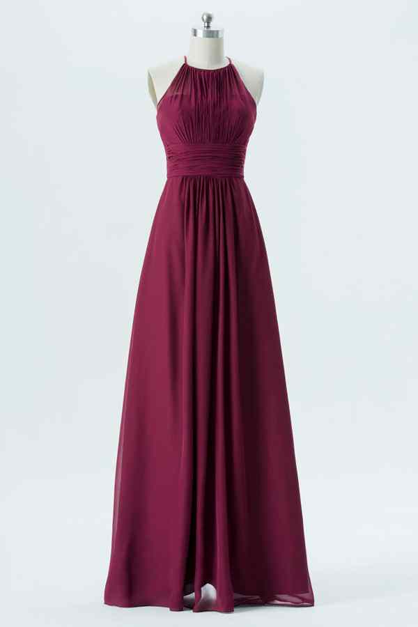 Mulberry A-line Halter Cut-Out Back Chiffon Long Bridesmaid Dress | Joyofdress Mulberry A-line Halter Cut-Out Back Chiffon Long Bridesmaid Dress | Joyofdress