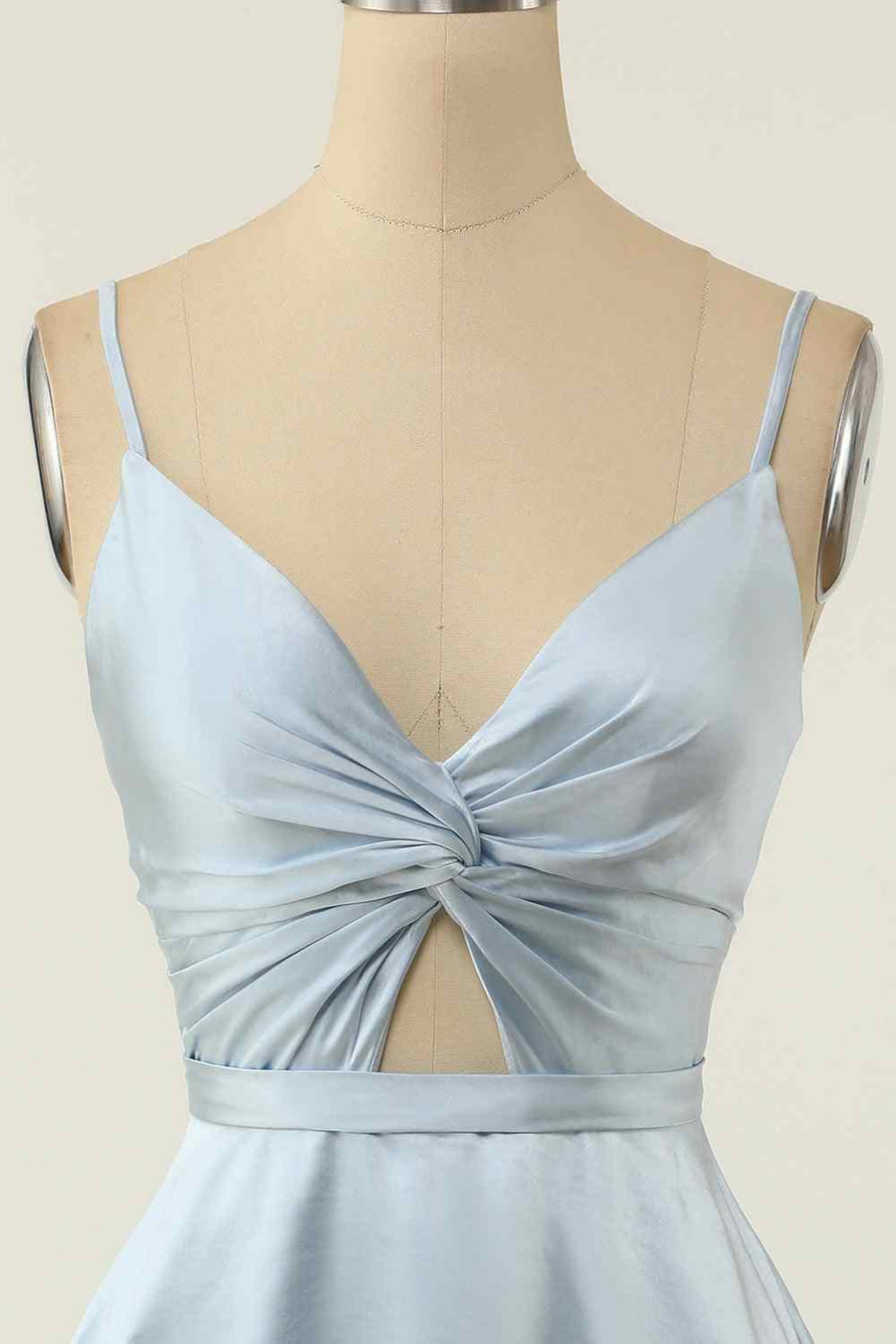 Grey A-line V Neck Twist Knot Cut-Out Pleated Mini Homecoming Dress