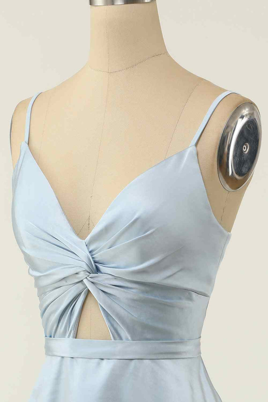 Grey A-line V Neck Twist Knot Cut-Out Pleated Mini Homecoming Dress