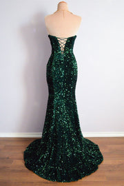 Royal Blue Peacock Green Mermaid Strapless Sparkly Lace-Up Long Formal Dress