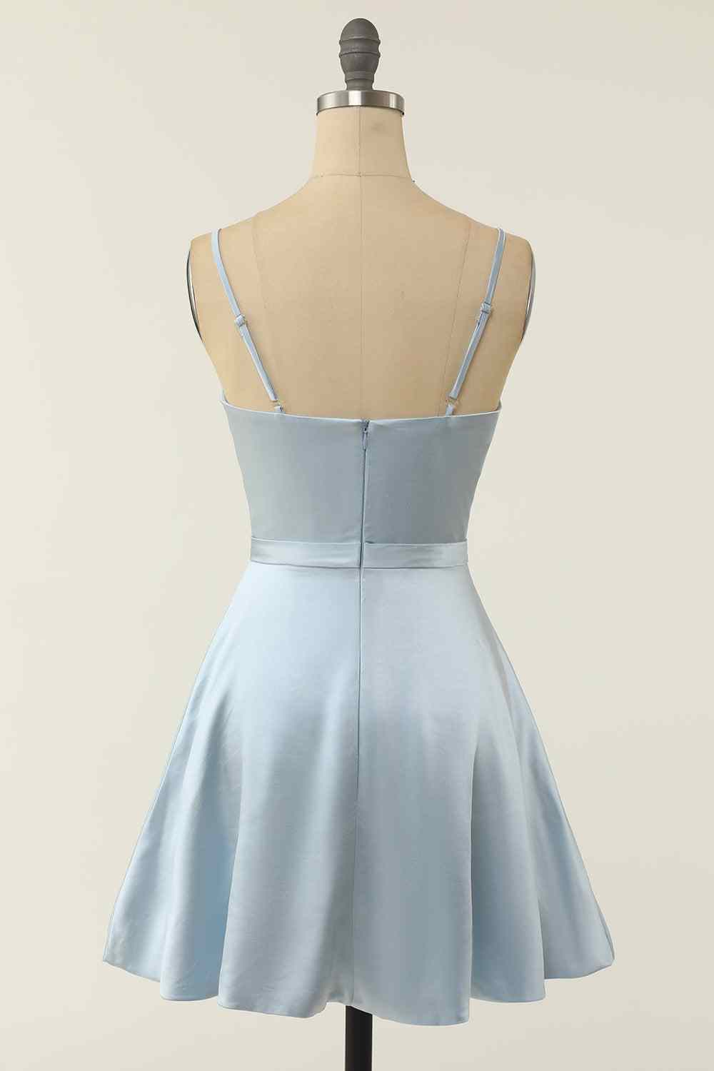 Grey A-line V Neck Twist Knot Cut-Out Pleated Mini Homecoming Dress
