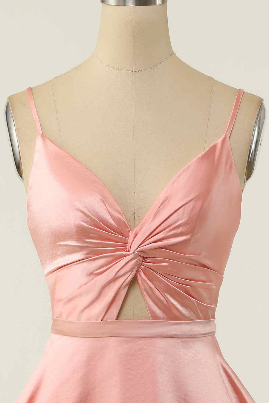 Pink A-line V Neck Twist Knot Cut-Out Pleated Mini Homecoming Dress