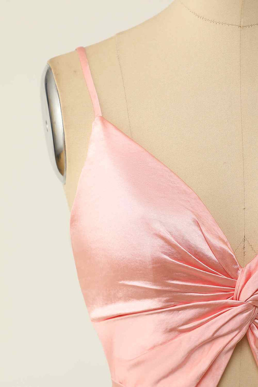Pink A-line V Neck Twist Knot Cut-Out Pleated Mini Homecoming Dress