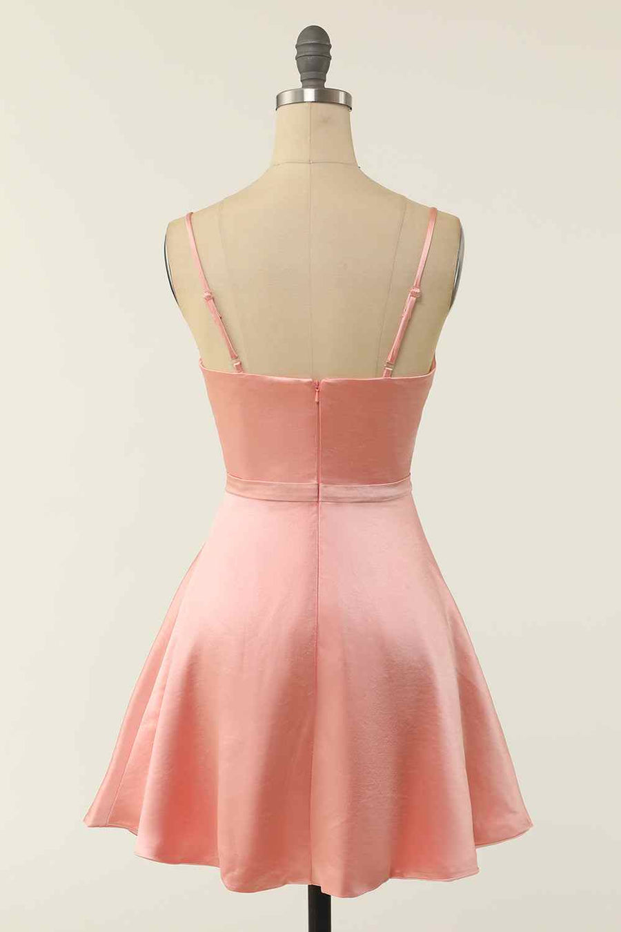 Pink A-line V Neck Twist Knot Cut-Out Pleated Mini Homecoming Dress