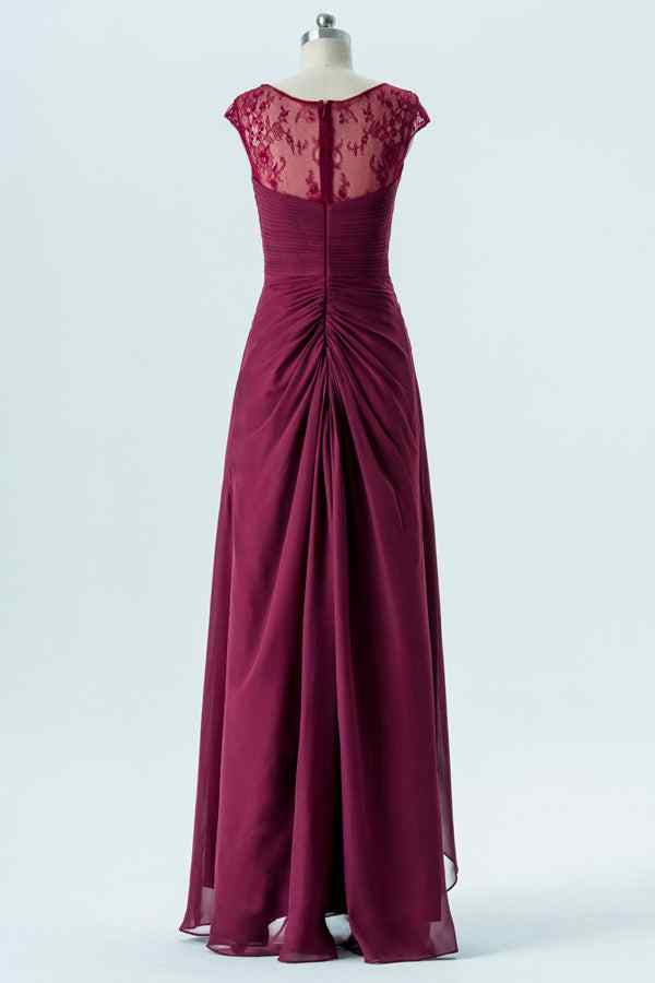 Mulberry V Neck Cap Sleeves A-line Pleated Chiffon Long Bridesmaid Dre | Joyofdress Mulberry V Neck Cap Sleeves A-line Pleated Chiffon Long Bridesmaid Dre | Joyofdress