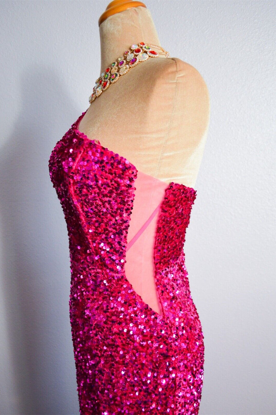 Fuchsia Mermaid One Spaghetti Strap Sparkly Long Formal Dress