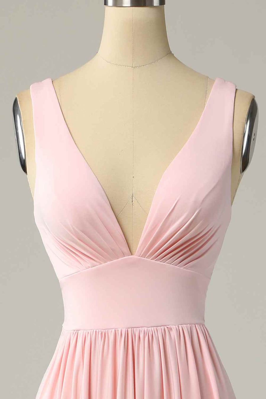 Candy Pink A-line Illusion Lace Cap Sleeves Chiffon Long Bridesmaid Dress