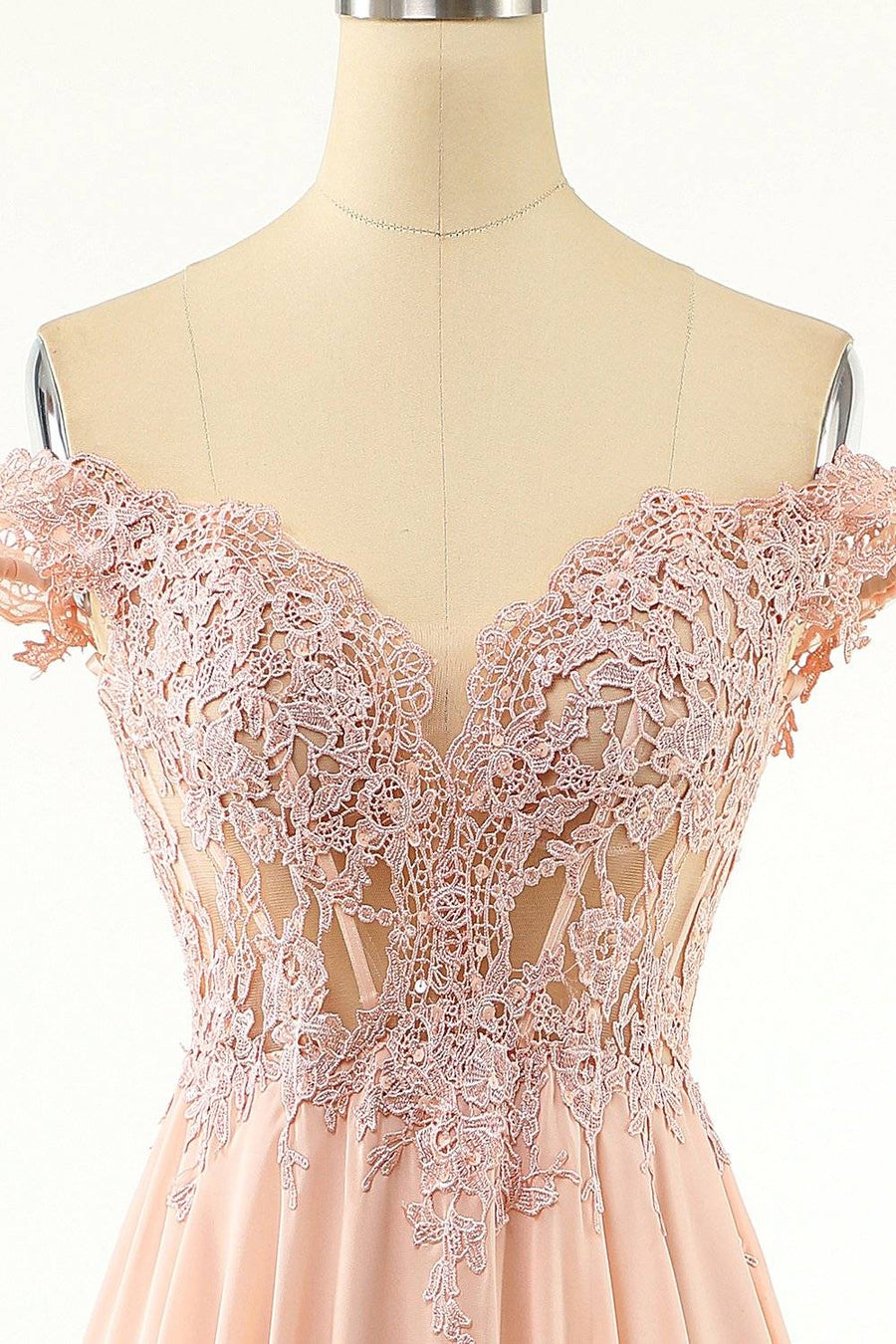 Off-Shoulder A-Line Empire Lace And Chiffon Prom Party Dress