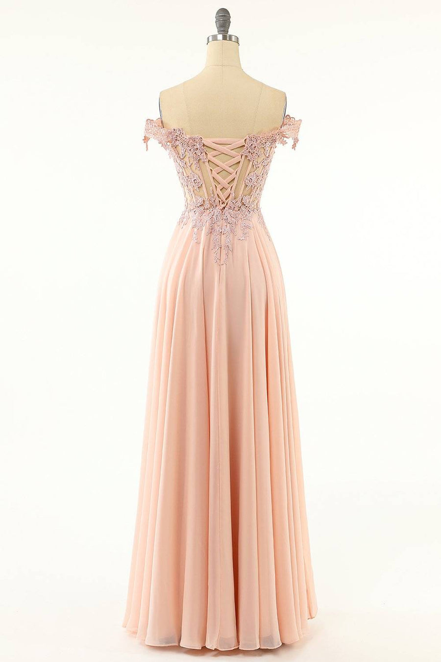 Off-Shoulder A-Line Empire Lace And Chiffon Prom Party Dress