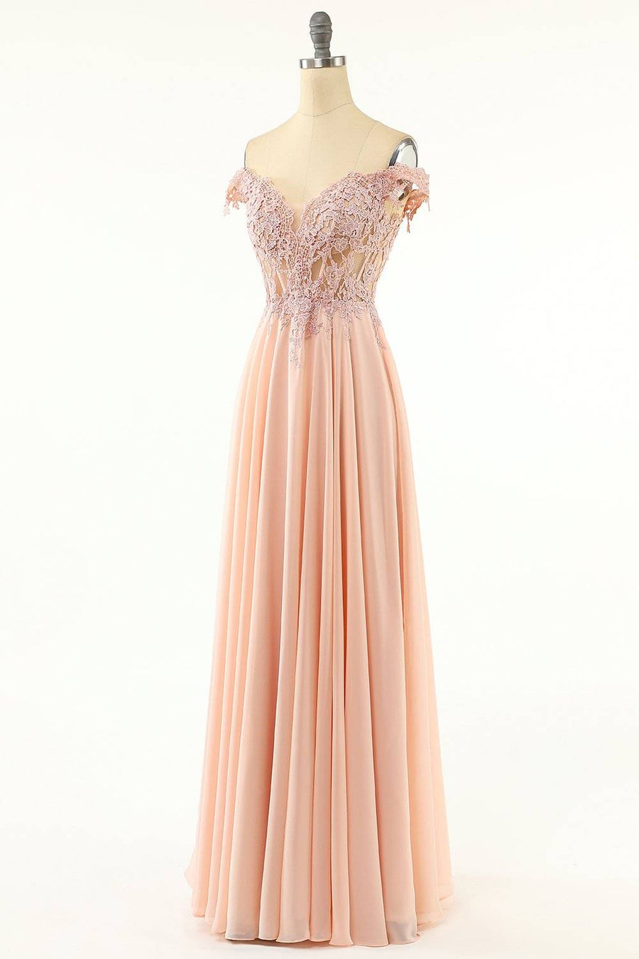 Off-Shoulder A-Line Empire Lace And Chiffon Prom Party Dress